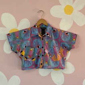 Nooworks Western Crop Top Button Up Eye Ball Art Deco